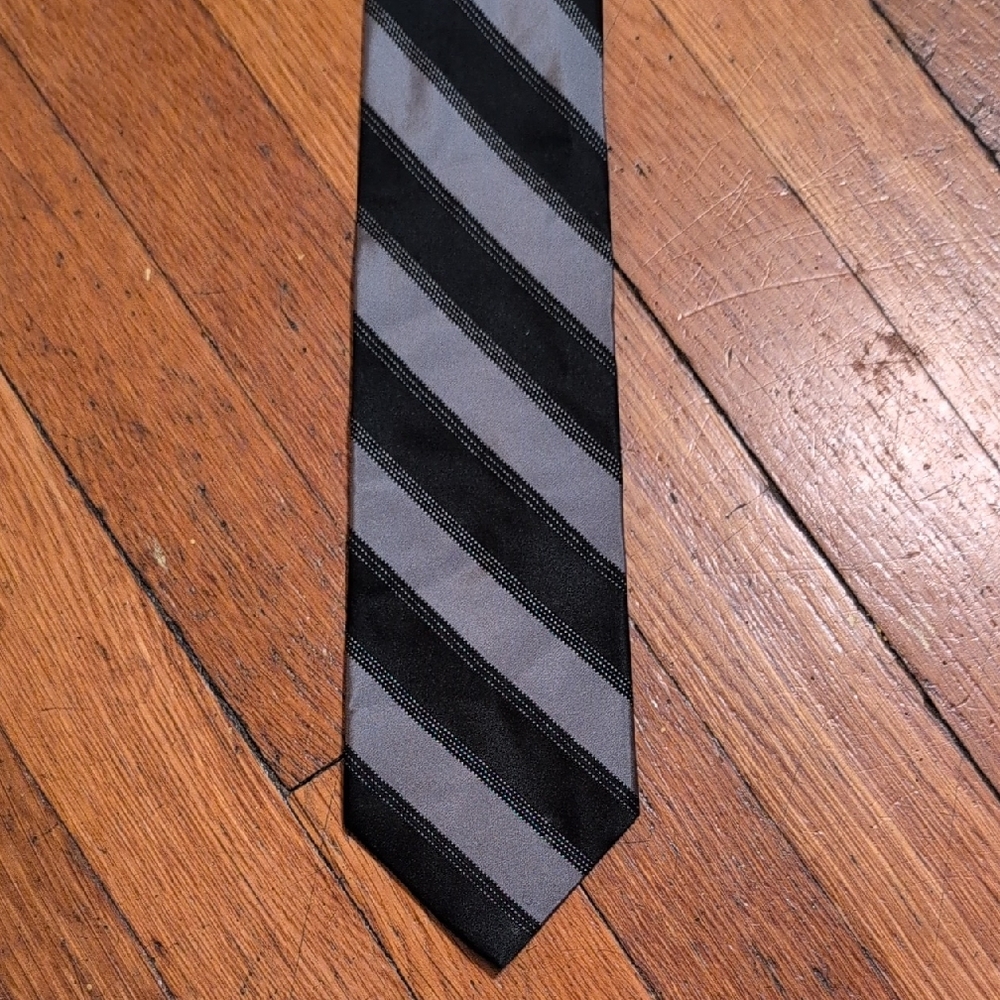 Calvin Klein Charcoal and Ebony Striped Tie - 100% Silk